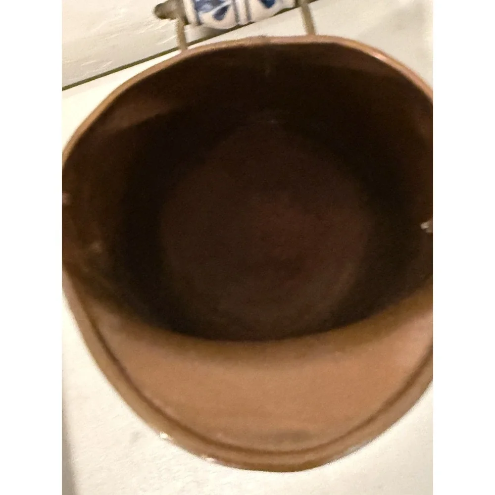 Vintage Copper Coal Scuttle/Bucket W/ Ceramic Handle Lion Decoratives, 13